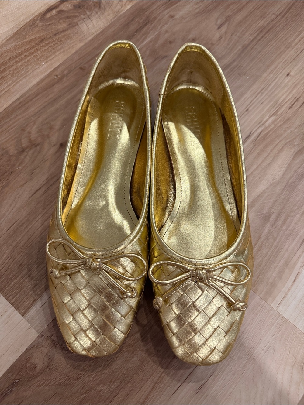 SCHUTZ Metallic Gold Woven Ballet Flats